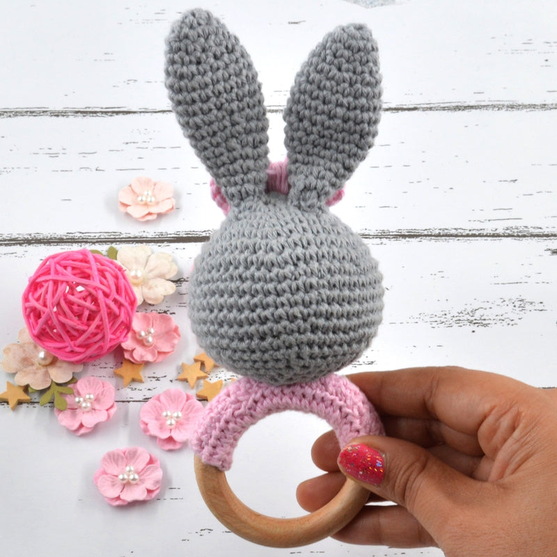 Crochet Bunny Rattle (3-12 Months) | Grey