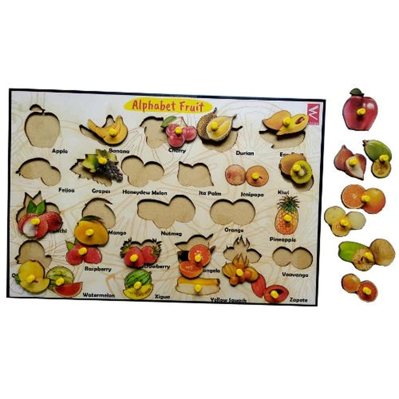 Wooden Fruits Learning Alphabetically Educational Knob Tray