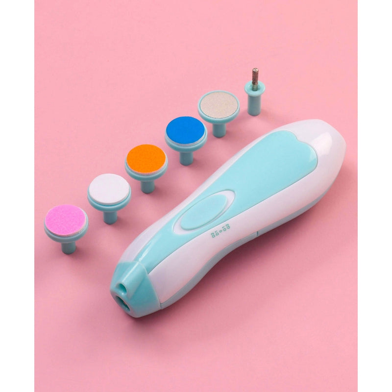 Baby Electric Nail Trimmer with 6 attachment and LED Light - Blue