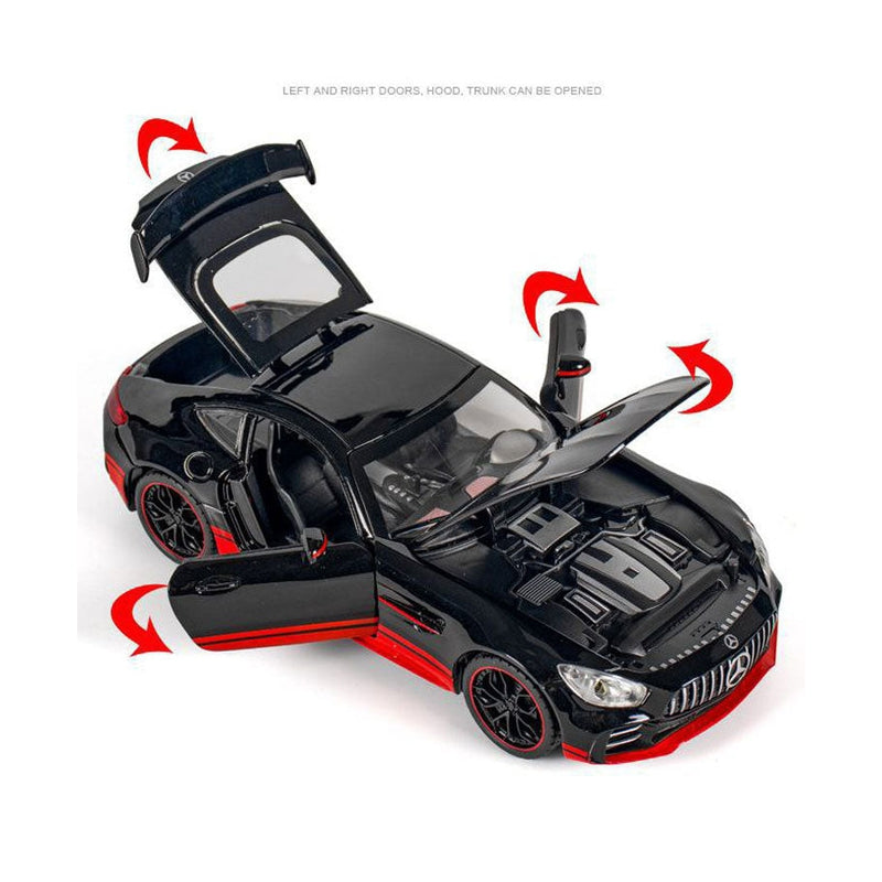 Die Cast Mercedes BENZ AMG GTR Pull Back Toy Car - Black Red Scale 1:24