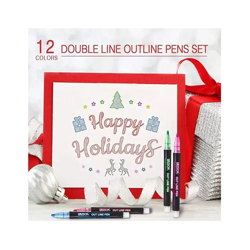 Metallic Double Line Outline Permanent Pen Markers Pack of 12