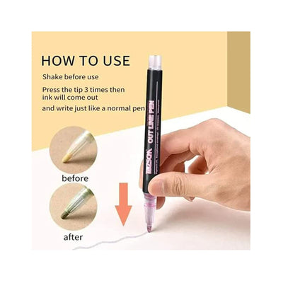 Metallic Double Line Outline Permanent Pen Markers Pack of 12