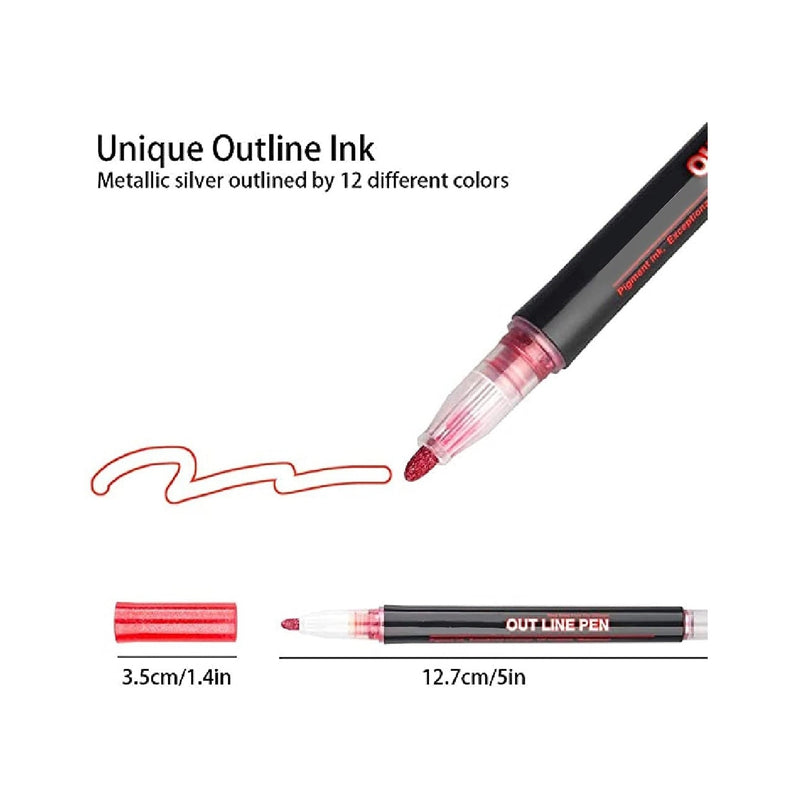 Metallic Double Line Outline Permanent Pen Markers Pack of 12