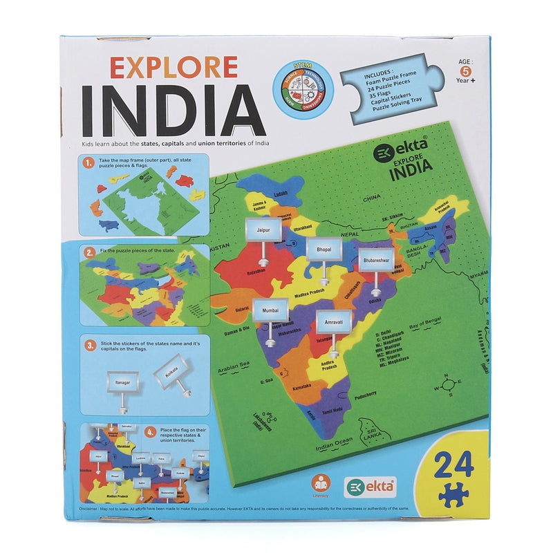 Ekta Explore India Map Puzzle (Educational Learning Puzzle with Knobs)