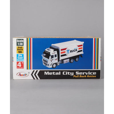 Annie Cargo Container Truck | Die-Cast Metal Pull Back | 1:38 Scaled Model - White