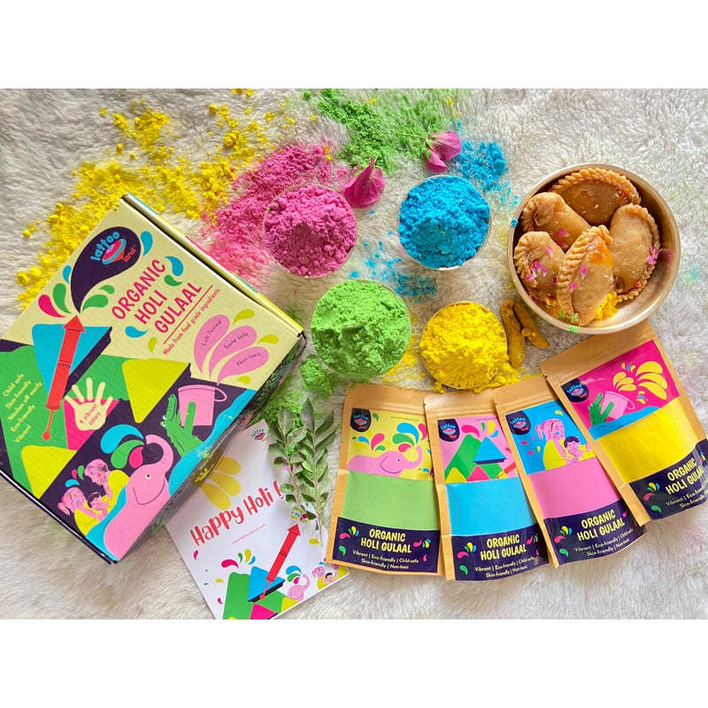 Premium Organic Holi gulaal 80g x 4 colors; Non-Toxic, Lab-tested , Natural and Skin and taste-safe; Herbal Colors