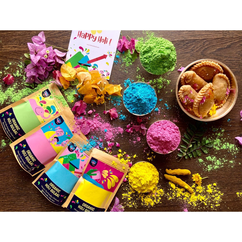 Premium Organic Holi gulaal 80g x 4 colors; Non-Toxic, Lab-tested , Natural and Skin and taste-safe; Herbal Colors