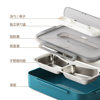 3 Grid Stainless Steel Lunch Box - Assorted Colours