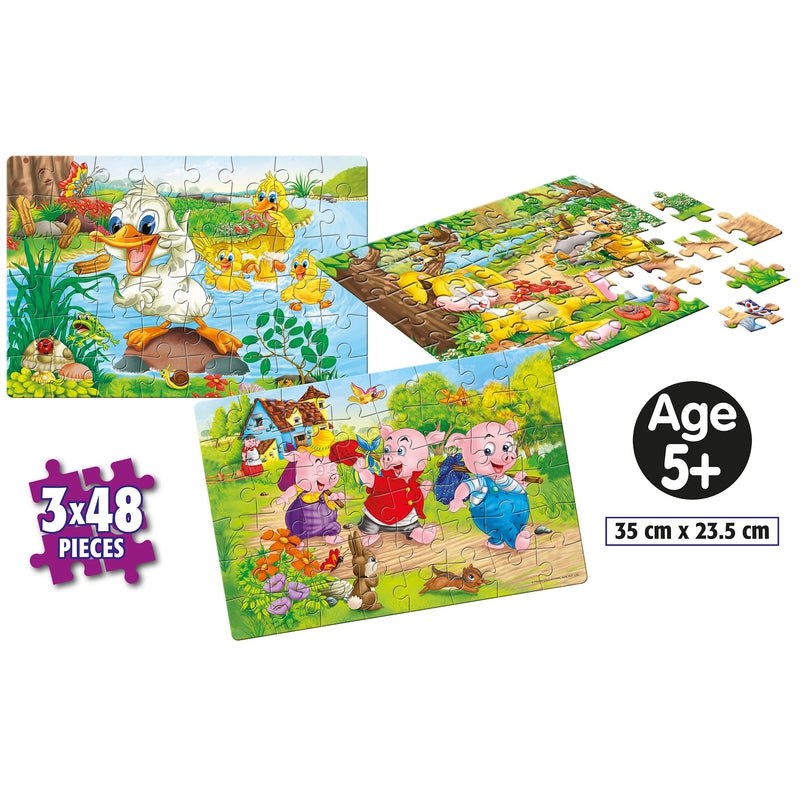 The Hare & The Tortoise, The Three Little Pigs, The Ugly Duckling - A Set Of 3 Puzzles - 48 Pieces Each