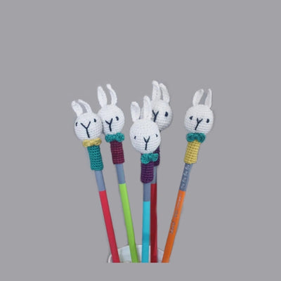 Handcrafted Amigurumi Pencil Topper Bunny Random Color (Set of 3)