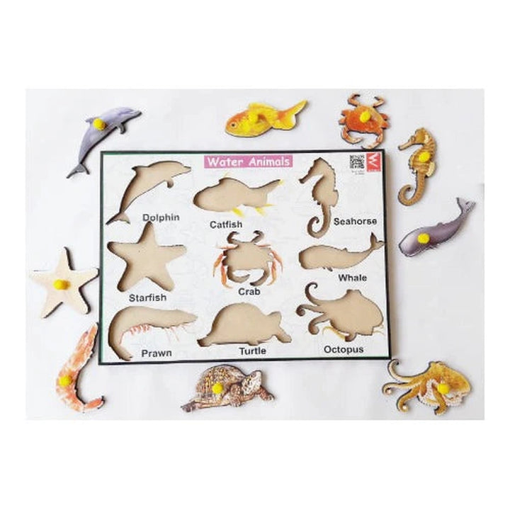 Wooden Water Animals learning Educational Knob Tray