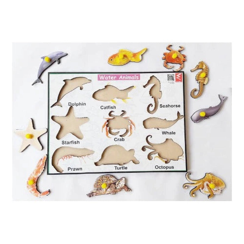 Wooden Water Animals learning Educational Knob Tray