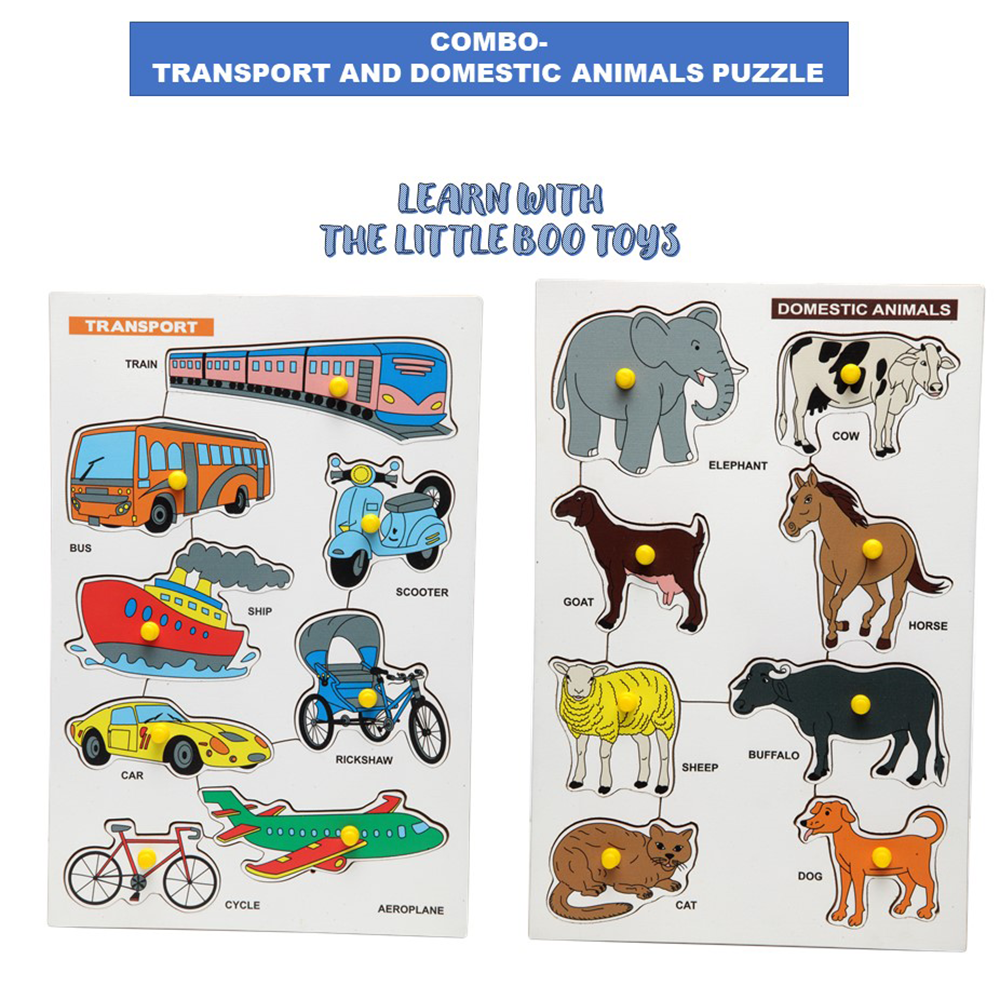 Transport & Domestic Animal Wooden Puzzle (Combo of 2)