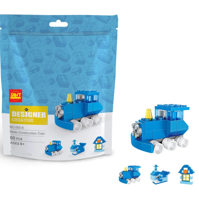 Designer Children's Building Blocks (Train) Blue Bricks 3-in-1 Toy (80 Blocks)