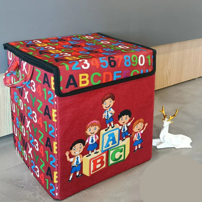ABCD Red Printed Foldable Storage Box with Flip Top Lid for Kids