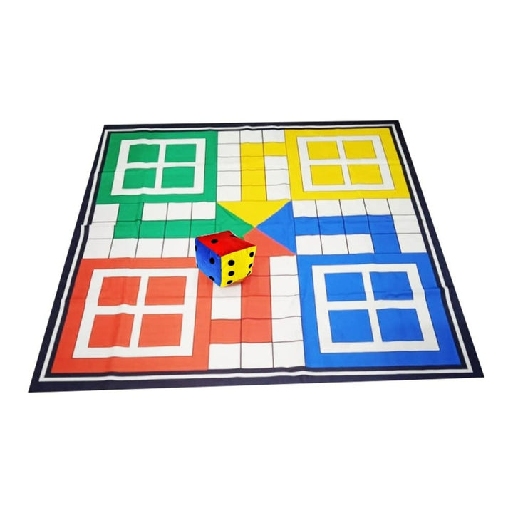 Foldable Ludo Board Game Big Size Floor Play Mat 4 X 4 Feet with Dice 4 Inches 1 Tokens Anti-Skid Family Fun Outdoor Indoor Activity Playing