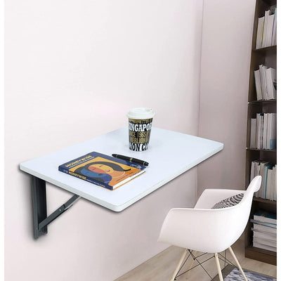 Foldable Laptop Study Table and Home Office Wall Mounted Solid Engineer Wood 60X40 cm Rectangular White Color For Children Kids