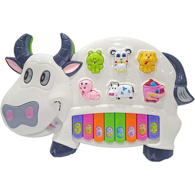 Baby Piano Toy for Infants Toddlers, Musical Cow Piano Keyboard Learning Toy with 8 Keys & Animals Sounds & Led Lights