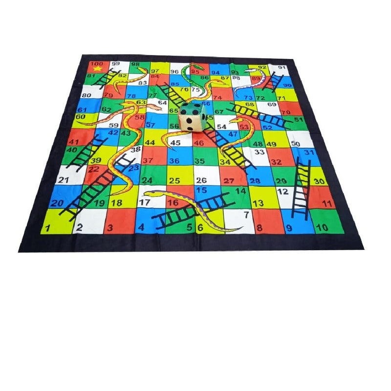 Fold-able Snake and Ladder Board Game Big Size Floor Play Mat 4 X 4 Feet with Dice 4 Inches 1 Tokens Anti-Skid Family Fun Playing Outdoor Indoor Activity