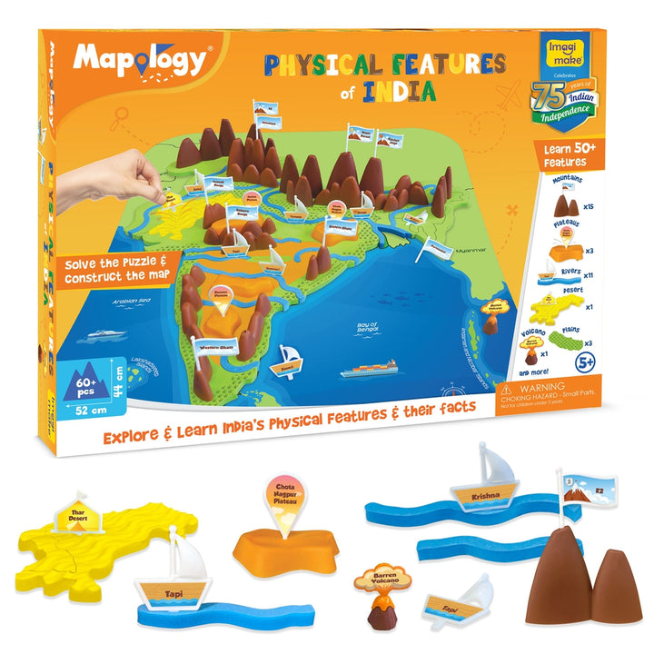 Mapology - Physical Features of India Game | 60+ Pieces (5-9 Years)