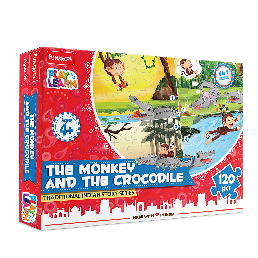 4 in 1 Jigsaw Puzzles (The Monkey & The Crocodile Story) - Based on Traditional Indian Story