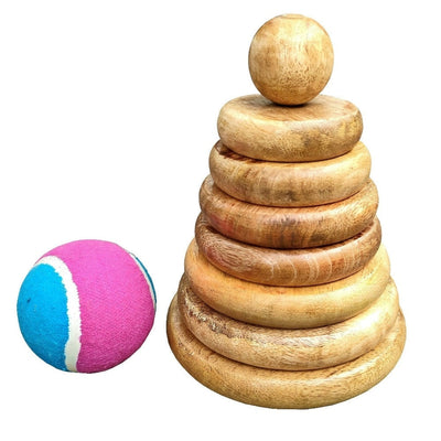 Round Circles Seven Stone Lagori Pitthu Wooden Game Set for Kids/Adults Light-Weight Handmade Wooden Traditional Indian Stacking Toy Outdoor Indoor Sports