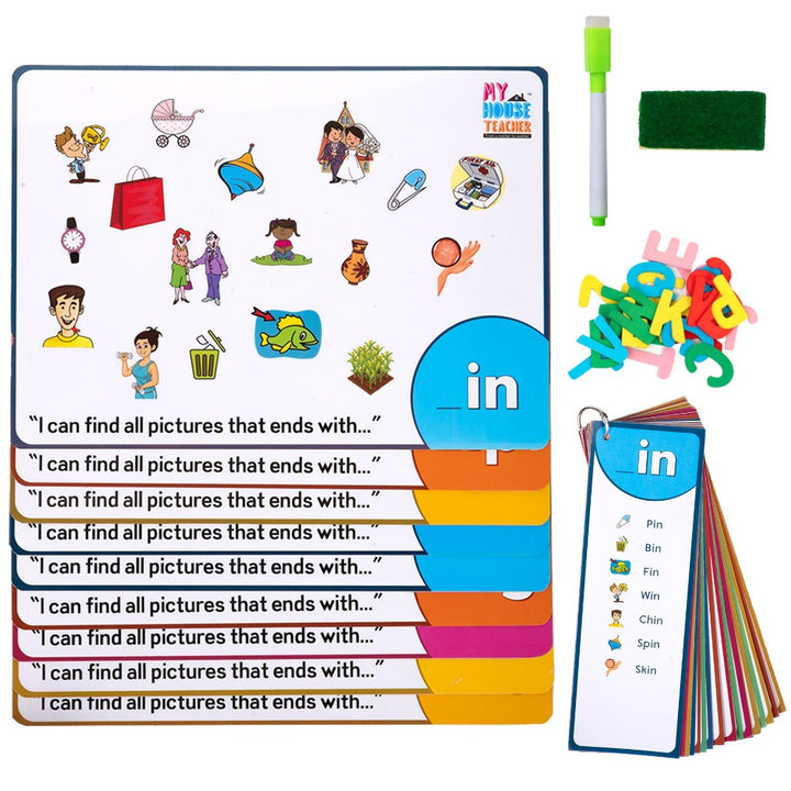 Rhyming Three Letter Words 18 Families Reusable I-spy mats set - great for Reading, Phonics and Ending Sounds Recognition