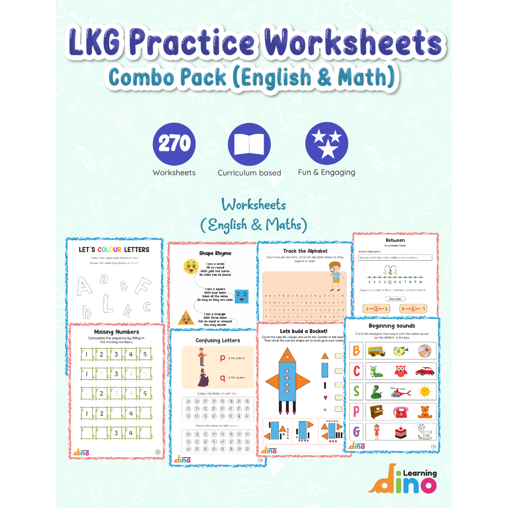 LKG Practice Worksheets Combo Pack (English & Math)