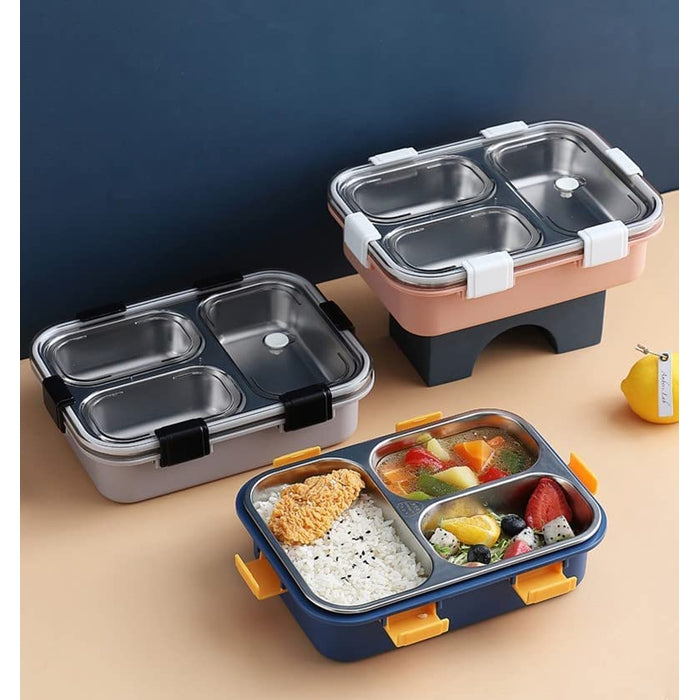 3 Compartment Lunch Box Stainless Steel Tiffin Box (Pack of 1) - Assorted Colours