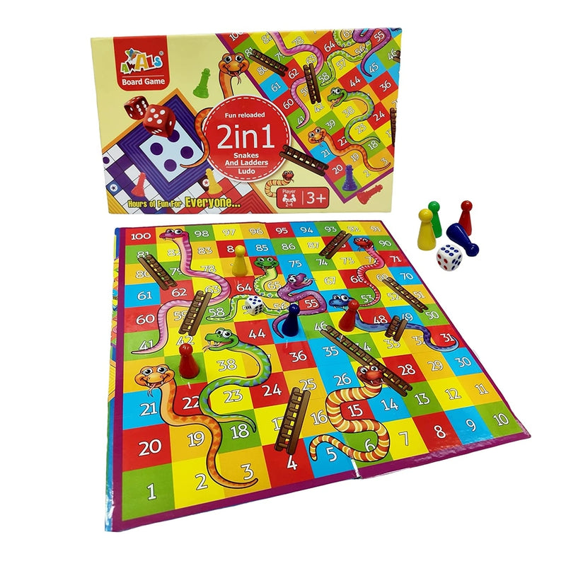 2 in 1 Non-Toxic Multicolor Snake & Ladder / Ludo Plastic for Kids