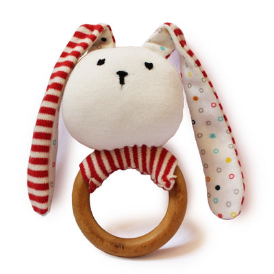 Striped Bunny Teether & Rattle Ring