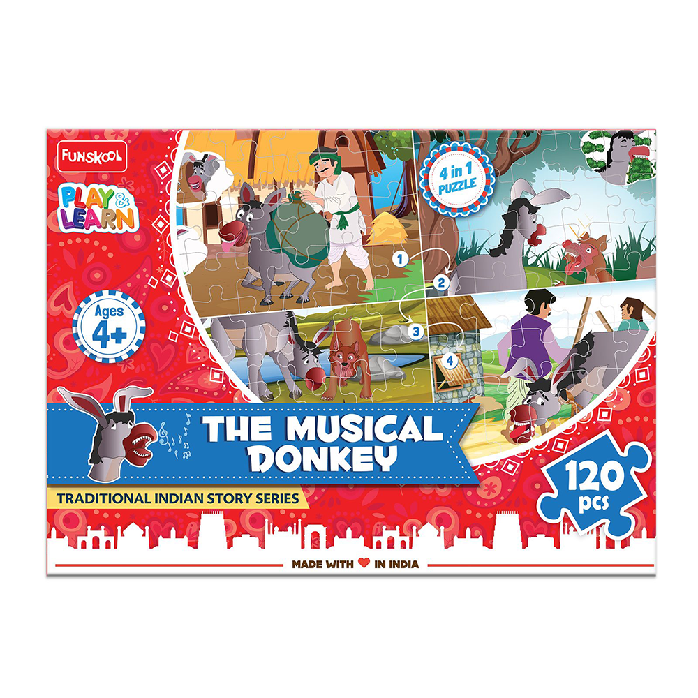 4 in 1 Jigsaw Puzzles (The Musical Donkey) - Based on Traditional Indian Story