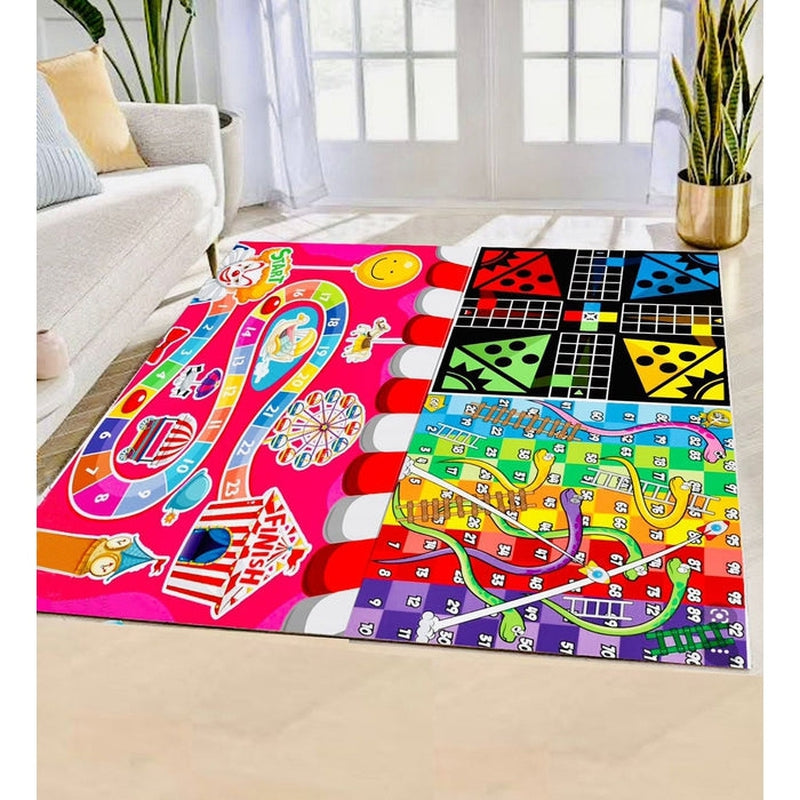 Circus Printed Jumbo 3 in 1 Ludo, Snake & Ladder Kids Play Mat Dice & Tokens, Reversible Big Size