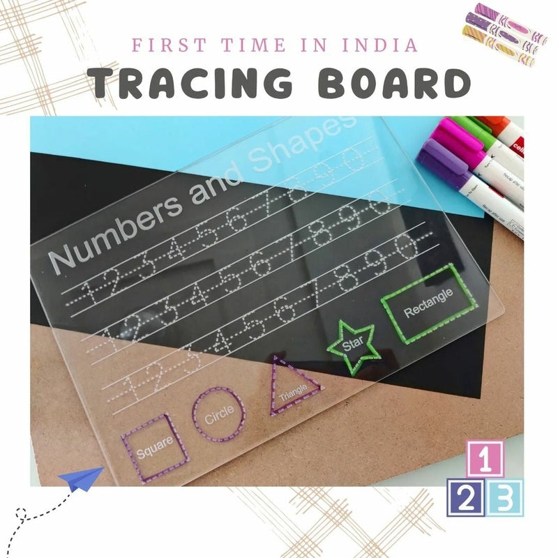 Reusable Acrylic Numbers Tracing Board | Numbers & Shapes Tracing Tray for Kids