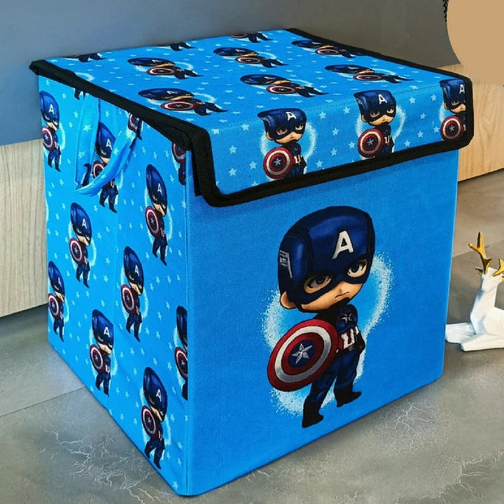 Cartoon Blue Printed Fold-able Storage Box with Flip Top Lid Non Woven Fabric Clothes Organizer Basket