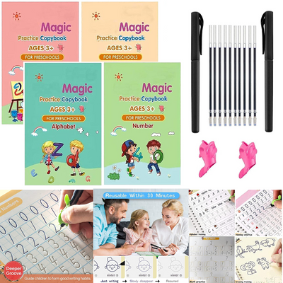 Magic Practice Copybook, Number Tracing Book for Preschoolers with Pen, Magic Calligraphy Copybook Set Practical Reusable Writing Tool Simple Hand Lettering