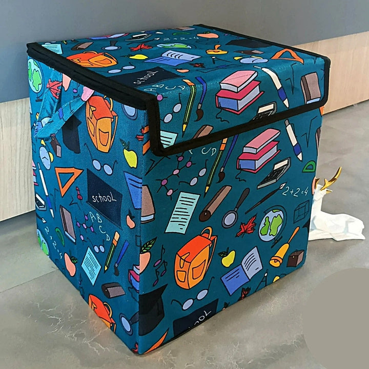 Educational Tool Doodle Printed Foldable Storage Box with Flip Top Lid Non Woven Fabric Laundry Basket Extra Stuff Toys/Clothes Organizer/Storage Basket for Books For Kids Boys & Girls