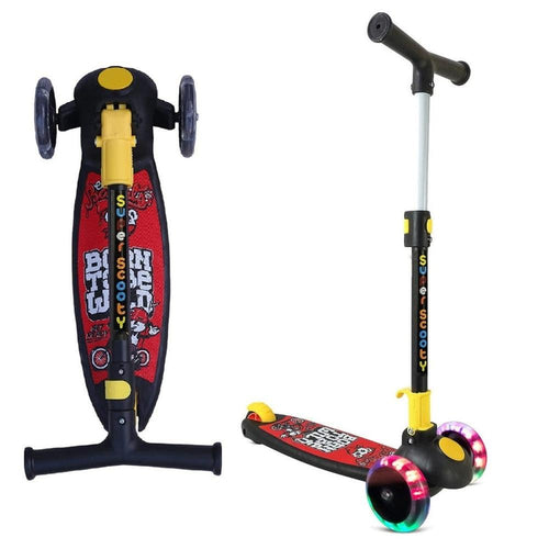 Muren Manual Push Ride-On Foldable Black Scooter - LED Flashing Wheels (2.5-8 Years)