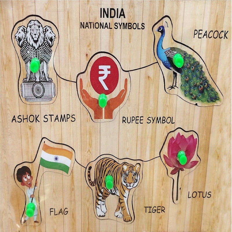 Wooden Jigsaw Puzzles Toy Early Educational Learning Shapes Multicolor Indian National Symbol Design-3