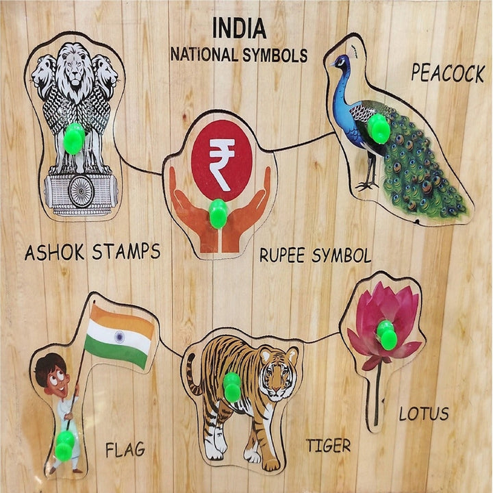 Wooden Jigsaw Puzzles Toy Early Educational Learning Shapes Multicolor Indian National Symbol Design-3