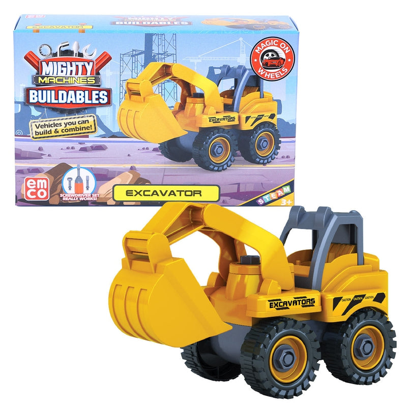 Mighty Machines Buildables-Excavator| Build & Combine Vehicle| Easy To Build Pull Back & Friction Vehicle