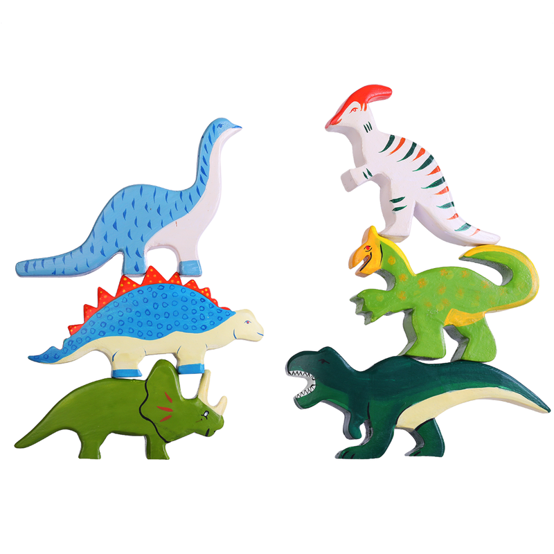 6 Wooden Dinosaurs & 3 Trees Set - B (3-7 Years)