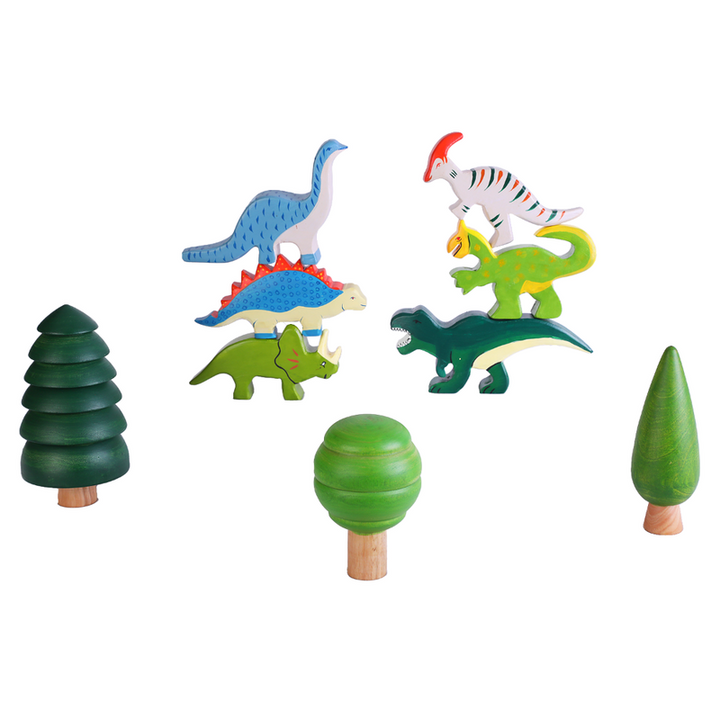 6 Wooden Dinosaurs & 3 Trees Set - A (3-7 Years)