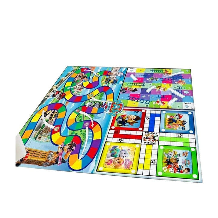 Paw Pets Cartoons Printed Jumbo 3 in 1 Ludo, Snake & Ladder and Town Game with Dice & Tokens, Reversible Anti-Skid