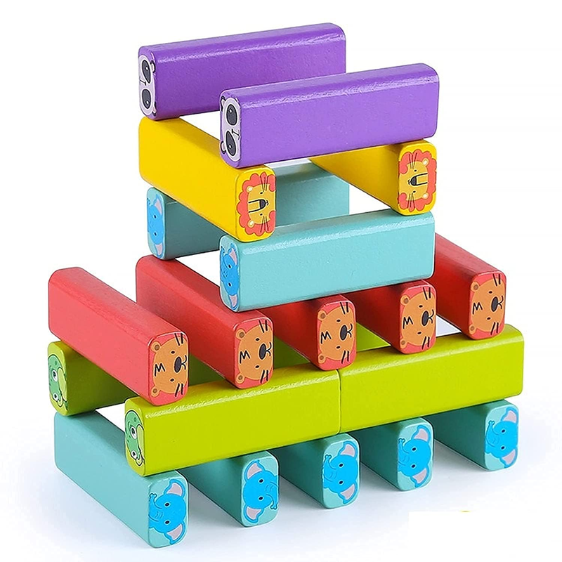 Animal Printed Educational Wooden Stacking Tumbling Tower Blocks Toys, Building Blocks for Kids (54 Pcs)
