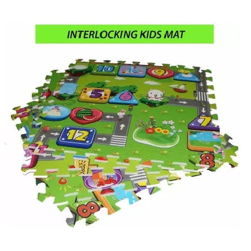 Multicolor Road Side Printed Counting Interlocking Play Mat 10 mm Thickness (Set of 4 Pieces)