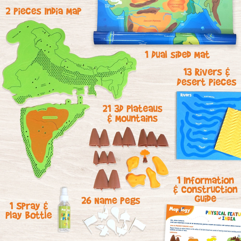 Mapology - Physical Features of India Game | 60+ Pieces (5-9 Years)