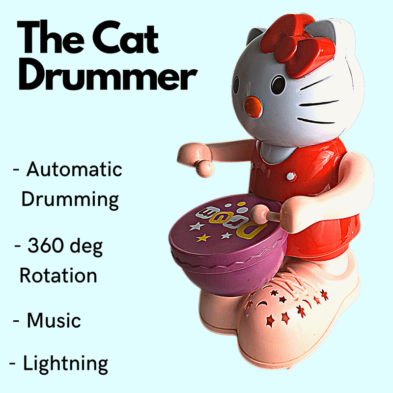 Rotating Cat Beat Drummer Toy with Flashing Lights & Music (1-4 Years)