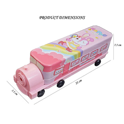 Multi-functional Metal Pencil Box Sharpener Insert Pencil Box Double Layers Stationery Item Train Engine Shape Geometry Box for Kids - Pink