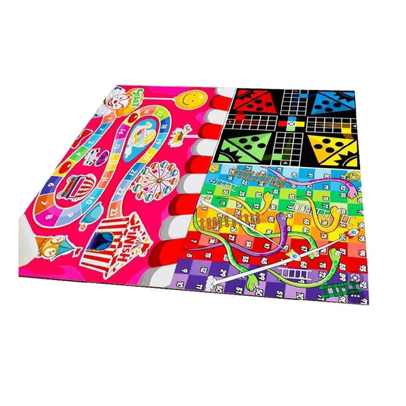 Circus Printed Jumbo 3 in 1 Ludo, Snake & Ladder Kids Play Mat Dice & Tokens, Reversible Big Size